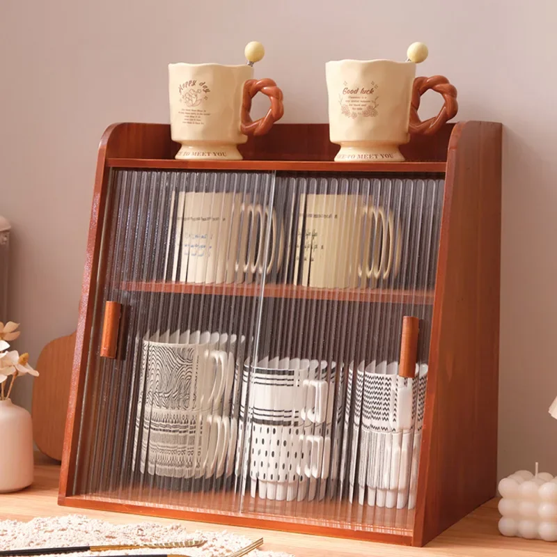 Ins High Appearance Level Dust Storage Counter Surface Double Kitchen Furniture Retro Wooden Table Cabinet With Doors