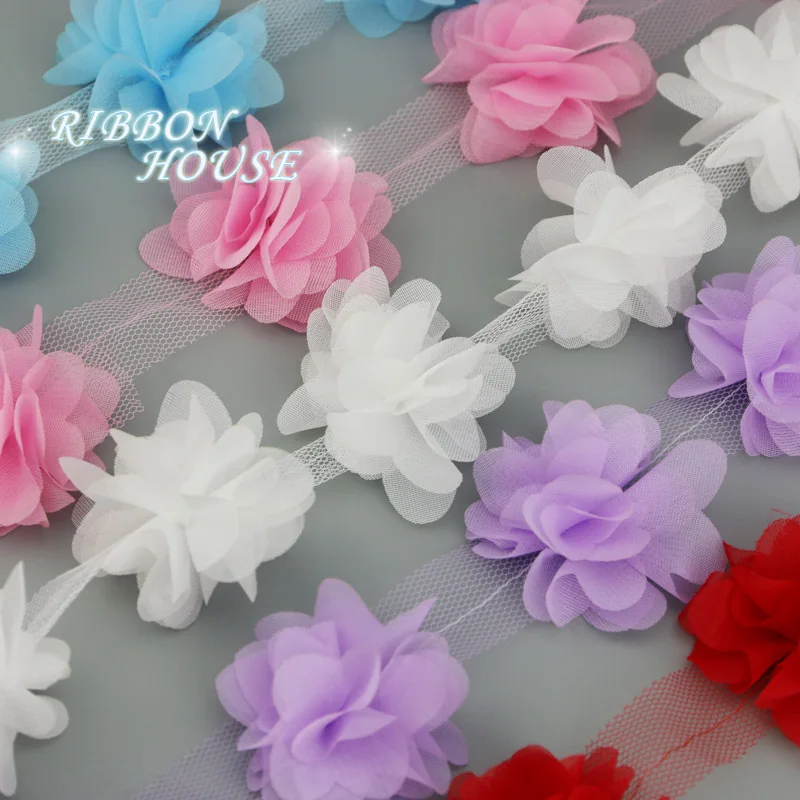 (60pieces/lot) 50mm Petal Chiffon Lace Fabric Webbing Decoration Love Gift Ribbons Crafts Handmade DIY Flower Laces