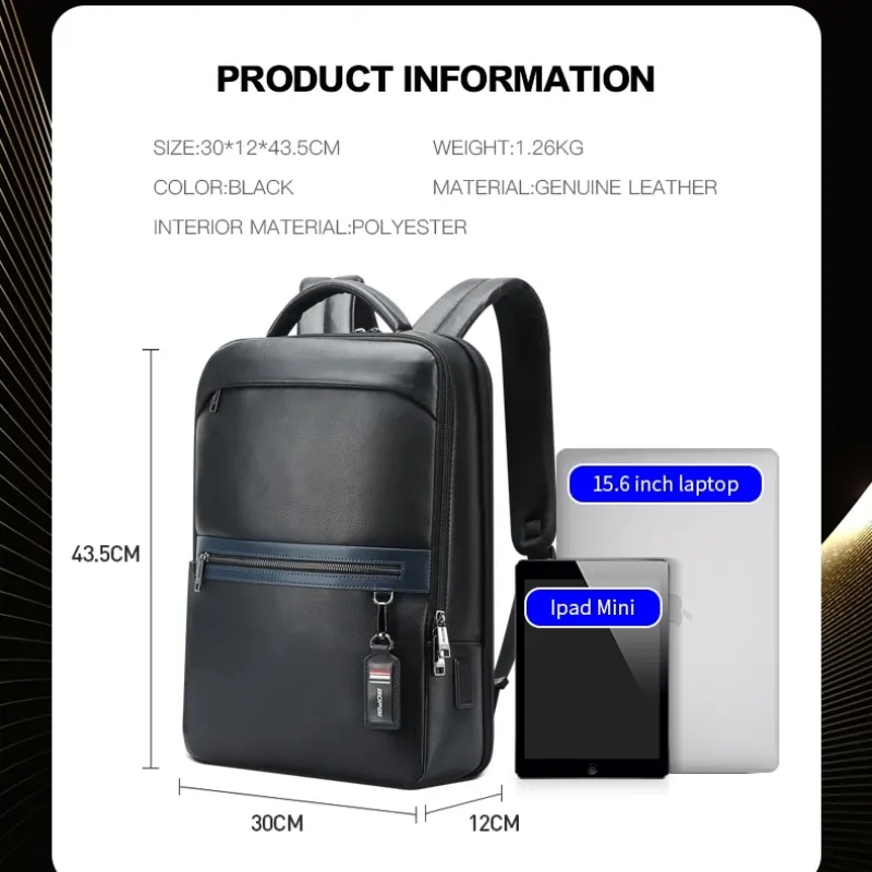BOPAI Wholesale High Quality Men Business Customize Charging Anti Theft With Usb Port Smart Travel Genuine Cowhide Black Leather 5