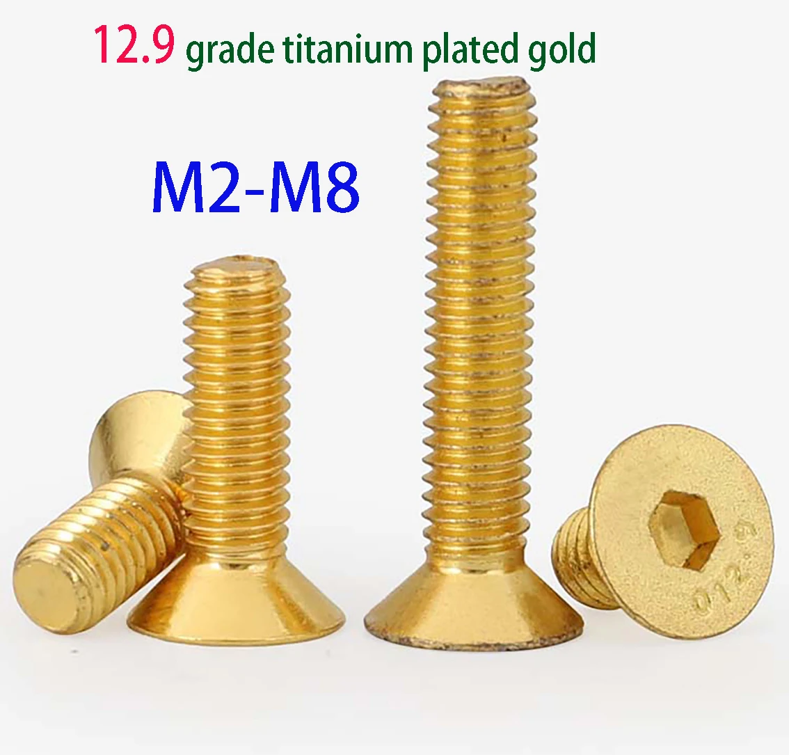 

2/5/10PCS M2 M2.5 M3 M4 M5 M6 M8 12.9 Grade Titanium Plated Hexagonal Countersunk Flat Head Screws With a Length Of 4mm-50mm