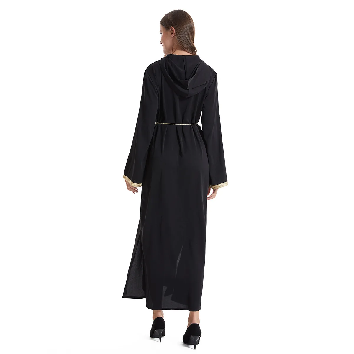 Abaya For Women Dubai Middle East Arab Hooded Jellaba Ramadan Eid Loose Women Robe Green Long Sleeves V-neck Women Clothing