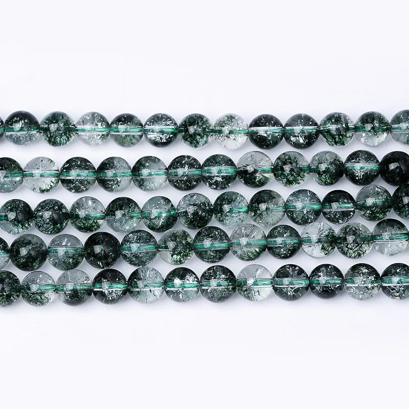 Natural Stone Beads Green Ghost Quartz Round Loose Beads For Jewelry Making DIY Bracelet Ear Studs Accessories Wholesale