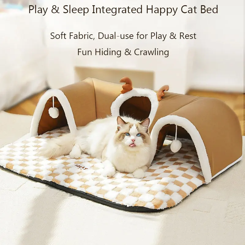 Bestseller Cat Bed, Autumn Winter Integrated Play & Sleep Tunnel Nest, Hide-and-Seek House for Cats, Multifunctional Pet Bed for 2
