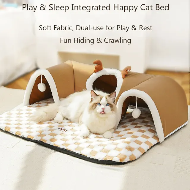 Bestseller Cat Bed, Autumn Winter Integrated Play & Sleep Tunnel Nest, Hide-and-Seek House for Cats, Multifunctional Pet Bed for 2