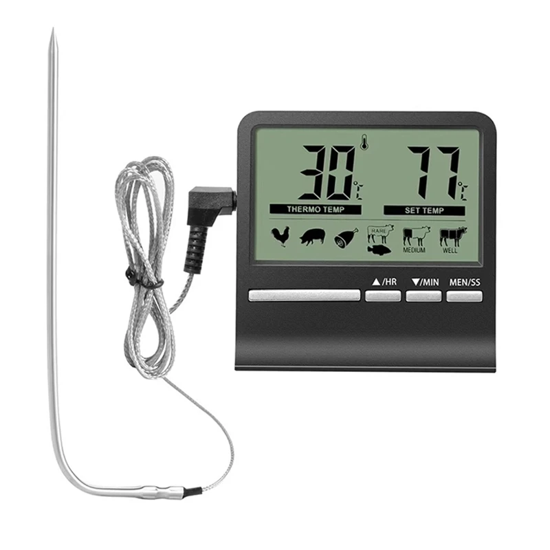 A86I-Kitchen Digital Cookingthermometer Meat Food Temperature For Oven BBQ Grill Timer Function With Heat Meter For Cooking