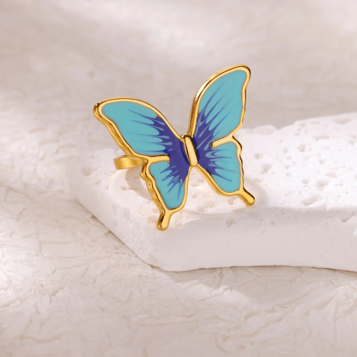 Blue Stainless Steel Ring Gold Color For Women