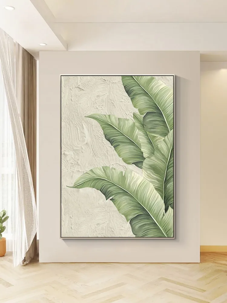

Handmade Painting Log Cream Style Sofa Background Wall Floor Corridor Large Leaf