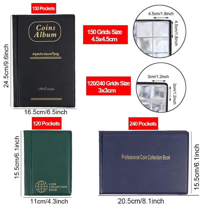 Coin Album Holders Home Decoration 120/150/240 Pockets Money Organizer Gifts Collection Book Stamp Photo Album