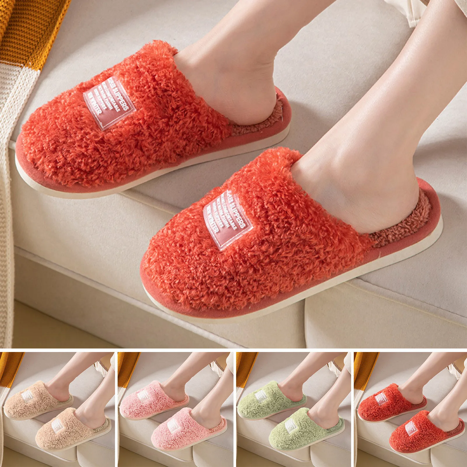 

Women Slippers Winter Warm Home Soft Sole Non-Slip Plush Cotton Shoes Men Lovers Bedroom Mute Ladies Girls Boys Cute Fur Slides