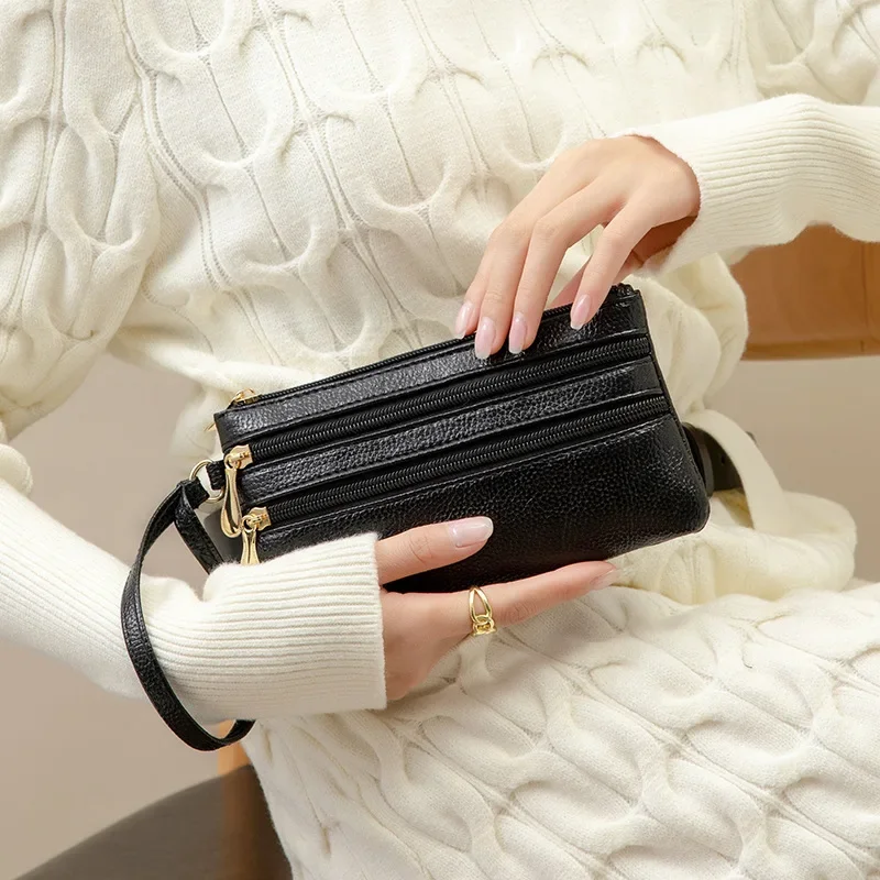 WisePoint Portafoglio Donna, Portafoglio Porta Carte in Pelle PU Porta Carta di Credito di Grande Capacità con Cinturino da Polso, Portafogli Frizione Lungo per Shopping, Viaggi, Incontri(Nero, L
