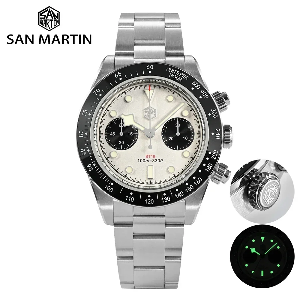 San Martin Watch Mens Nuovo 40Mm Panda Bb Cronografo Sport Fashion St1901 Manuale Meccanico Zaffiro Impermeabile 100M Bgw-9