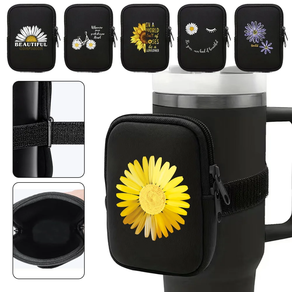 

Sports Water Cup Bags Outdoor Sports Multifunctional Water Bottle Pouch Double Small Item Storage Bag Daisy Pattern Series
