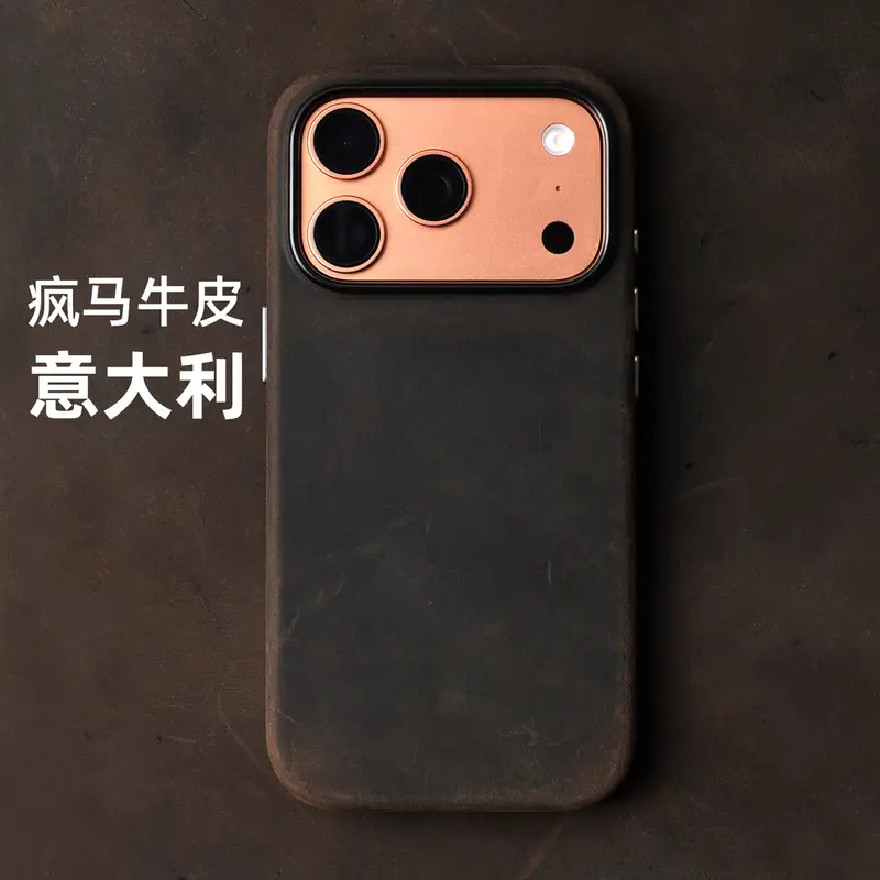 YMW Italian Crazy Horse Genuine Leather Case for iPhone 17 16 Pro Max 15 14 Personality Cowhide Magnetic Phone Cover - Image 8