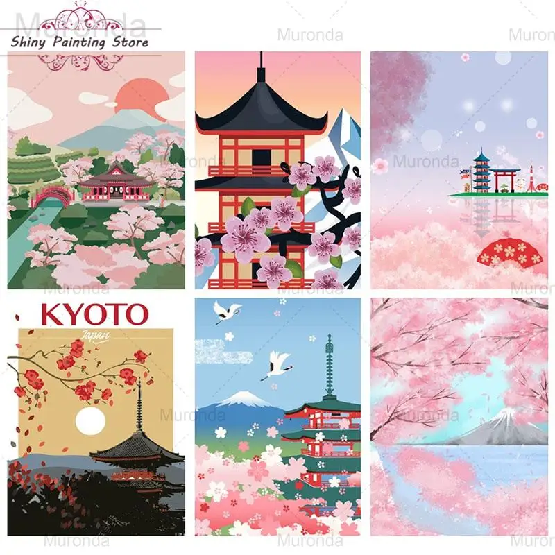 

DIY Cartoon Kyoto Landscape Full Square Round Diamond Embroidery Mount Fuji Temple Scenery In Japan Diamond Painting Home Decor