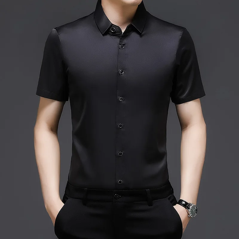 Made Shirts for Men Casual Fashion Slim Fit Solid Color Business Shirts Short Sleeves Summer Tops Men Clothing Made