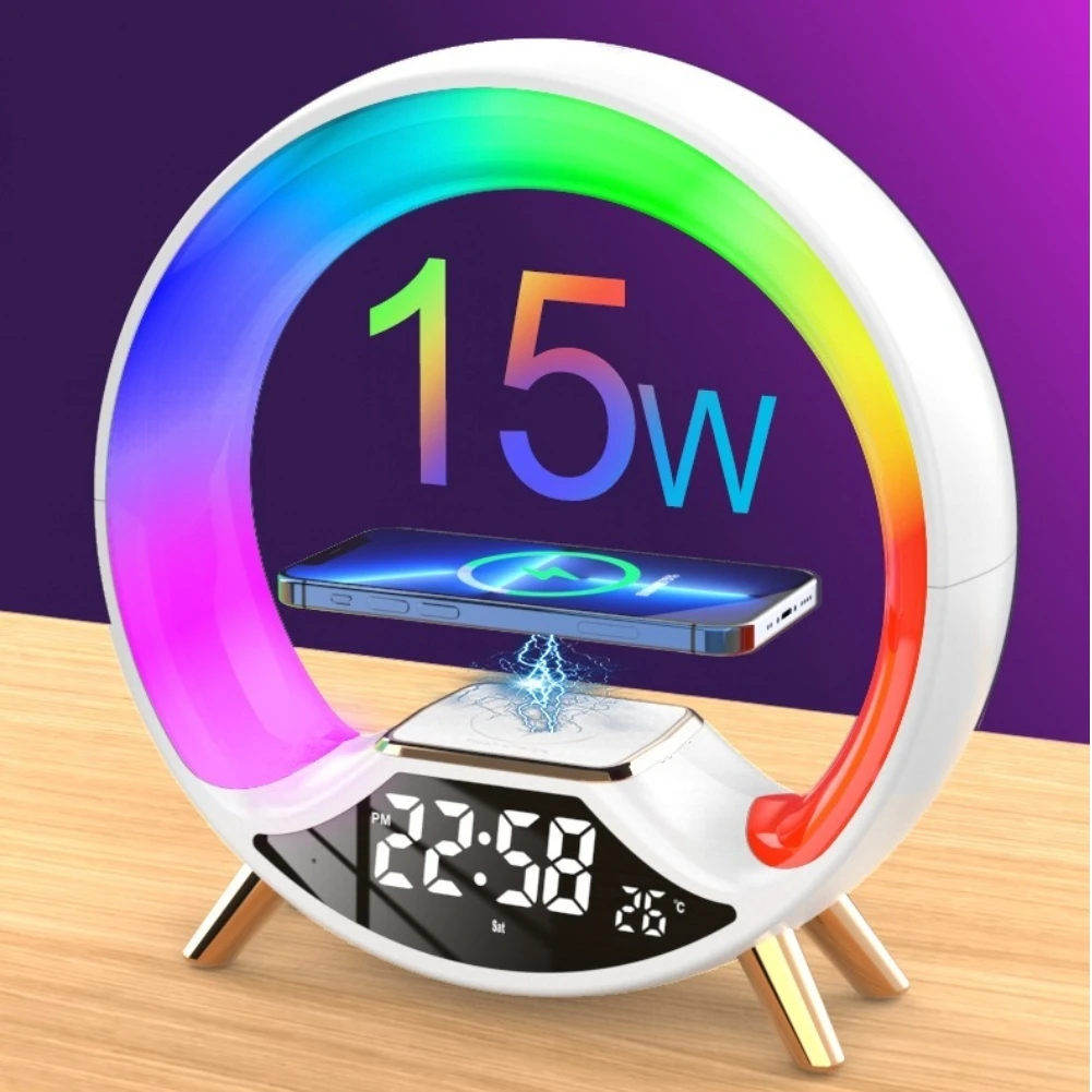 

15W Wireless Charging Table Lamp Bluetooth-compatible RGB Lamp LED Bedside Night Light for Bedroom Gifts for Teenagers/Women/Men
