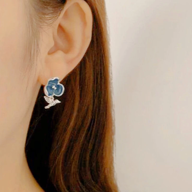 Fashion Silver Plated Blue Small Flower Shape Female Earrings Anniversary Gift Beach Party Jewelry Life Quality Working Noble
