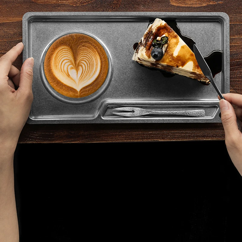 MHW-3BOMBER Stainless Steel Food Serving Tray Dinner Plate Coffee Bar Accessories Rectangular Kitchen Decorative Dessert Plates