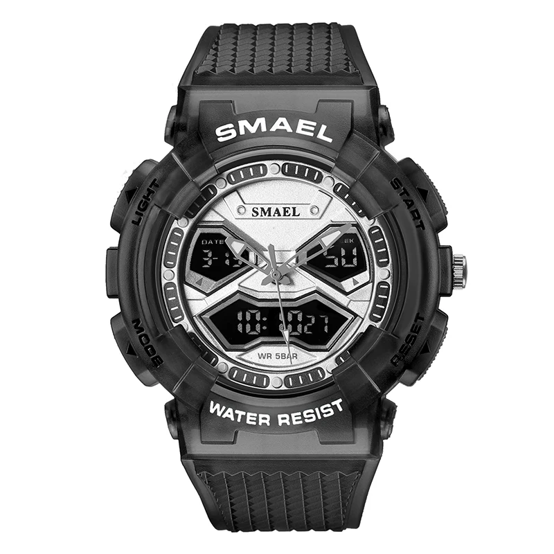 

Fashion Smael Top Brand Men Led Digital Multifunctional Silicon Sport Men's 8073 Waterproof Dual Movement Time Quartz Watches