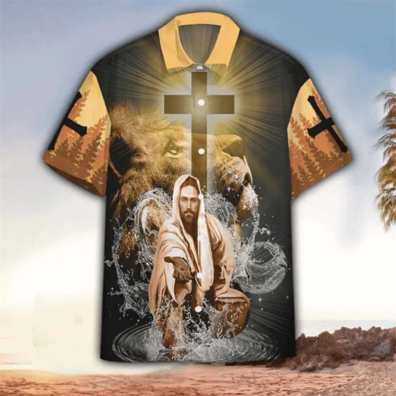 thumbnail image 1 of Camisa hawaiana personalizada de Jesucristo en estilo medieval en 3D para hombre y mujer, camisas hawaianas de playa para hombre y mujer, camisetas florales geniales de verano, 1 of 5