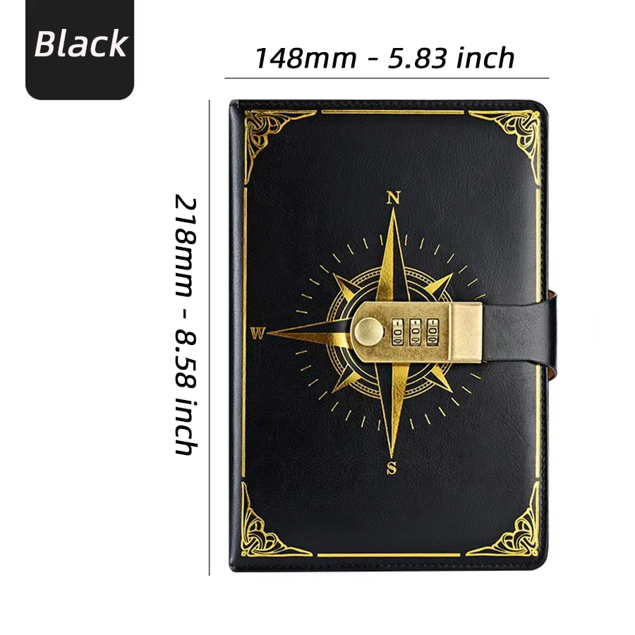 ספר סיסמה רטרו A5 עם מנעול, מחברת יומן יצירתית עם מצפן לנסיעות, מחברת יד לתלמידים, פנקס כתיבה סודי