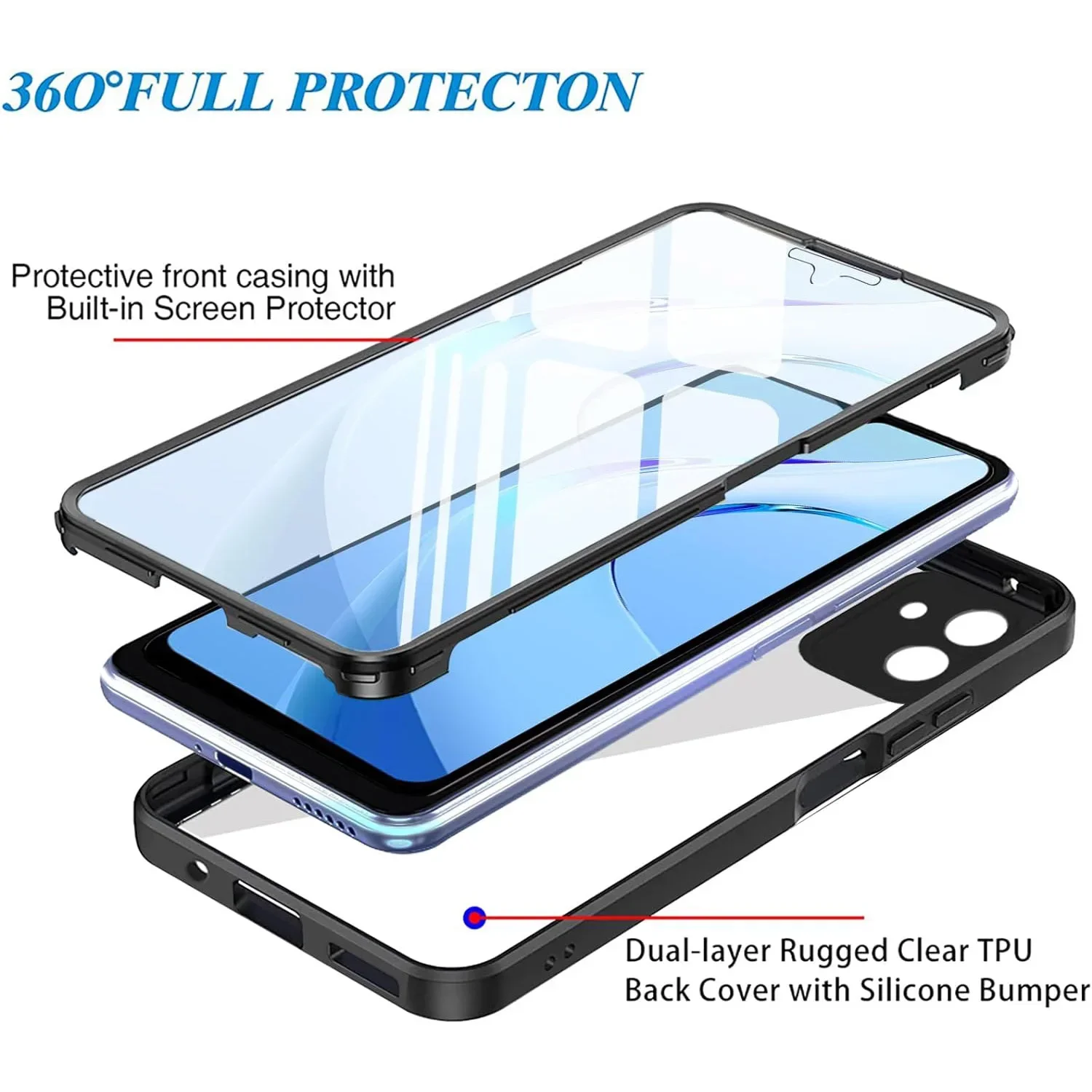 360 Custodia protettiva per schermo a doppio lato per tutto il corpo per Redmi 13C 12C 10C 9 9A 9C Nota 13 Pro 5G 12 11S 10 9 Custodia antiurto per telefono - immagine 2
