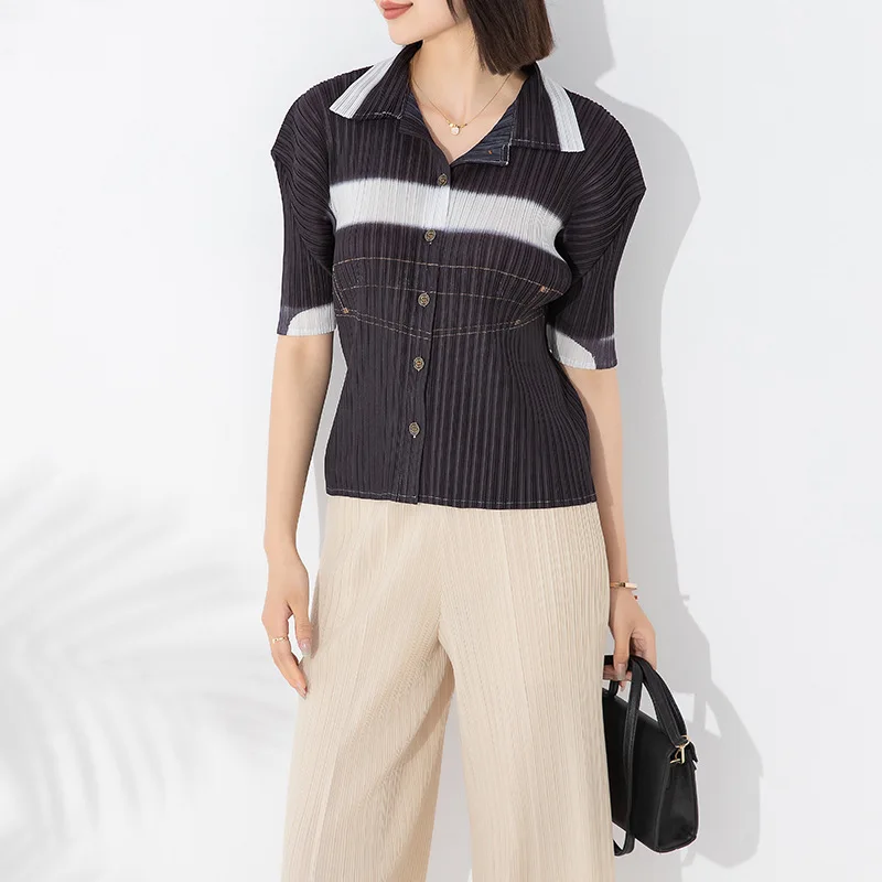 

Pleated short sleeve shirt women's summer loose casual fashion top