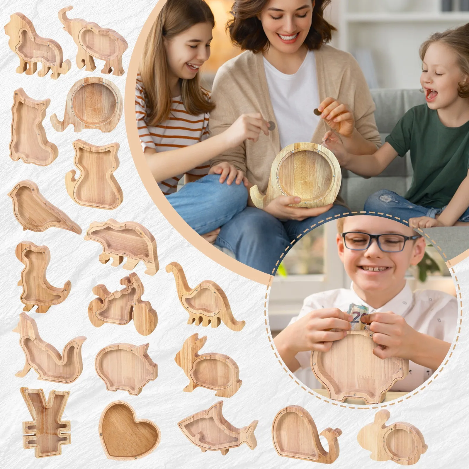 2024 New Wooden Bank Cartoon Bank Dinosaur Bank Saving Bank Acrylic Coin Bank Wooden Christmas Birthday Gift 2