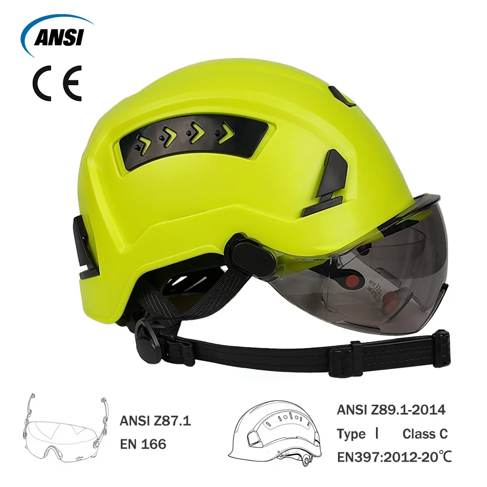 CE Safety Helmet Double Goggles Sliding Vented ABS Hard Hat Construction Site Work Cap for Industrial Engineering Protective - 5