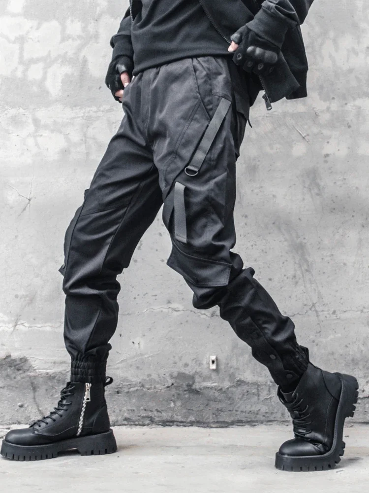 

2024 Outdoor Punk Hip Hop Techwear Cargo Pants Mens Multi-pocket Functional Casual Paratrooper Trousers Streetwear