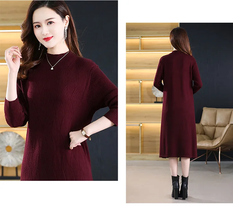 Neue Strickwaren Frau Kleidung Vintage Herbst Winter Bottom Wear Pullover Kleid Zieht Femmes Langarm Tops Pullover frauen Jumper – Detail 4