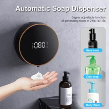 

Automatic Soap Dispenser Wall Mount 3-Level Adjustable Hand Sanitizer Dispenser with Temperature Display for Bathroom Kitchen