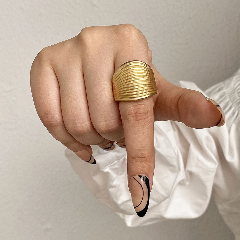 2025 Fashion Style Aensoa Large Geometry Gold/Silver Ring_voghion.com