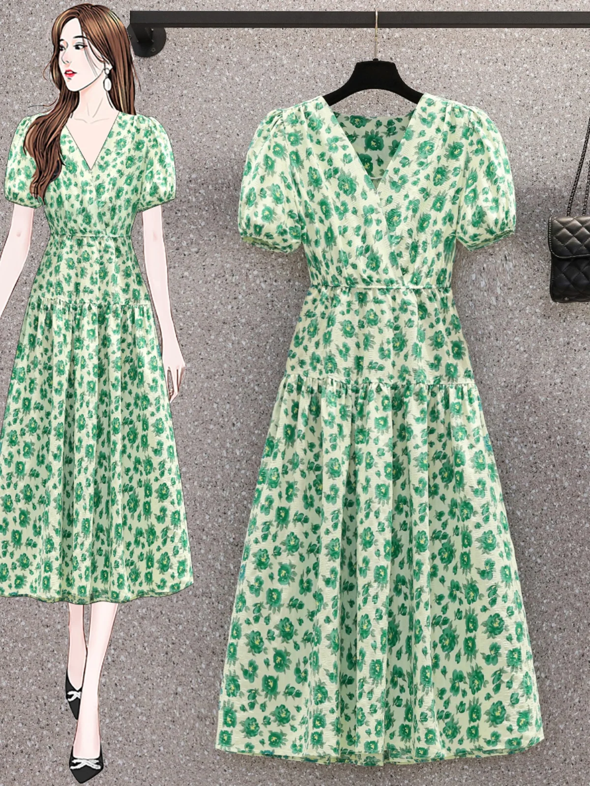 

Women Dresses Summer 2024 V Neck Floral Print Bohemia Beach Dress Ruffle Short Sleeve A Line Dress Sundress Vestidos A15