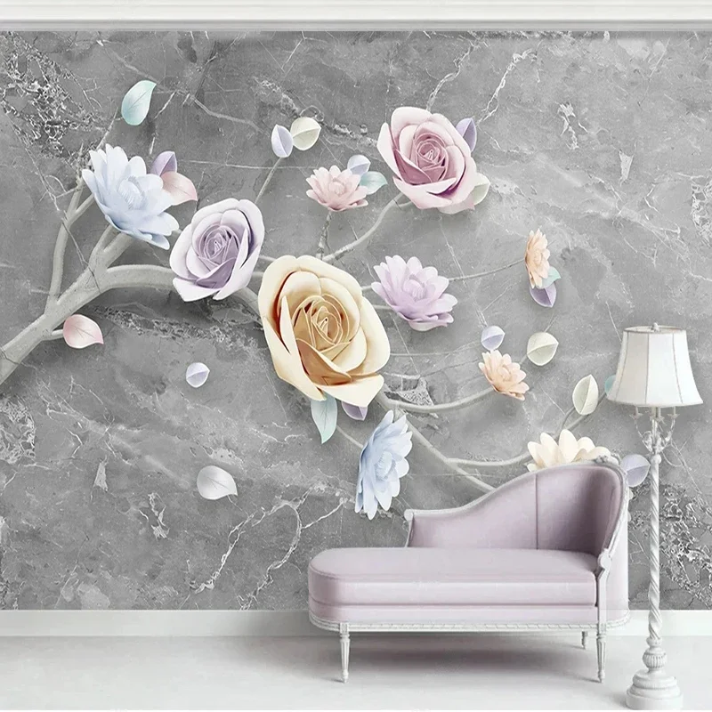 Papiers Peints Muraux Personnalisés 3D Fleurs Roses Tissu Mural Décoratif pour Bureau, Restaurant, Fond TV, Affiche Murale, Fresque, Papel De Parede 1