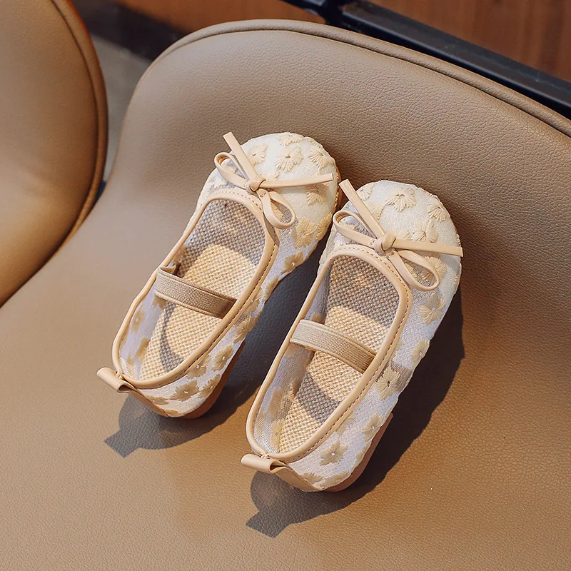 Girl Shoe Fashion Lace Shoe New Chinese Retro Kid Shoe 2023 Summer New Princess Shoe Embroidery Women Shoes Elegant Linen Shoes