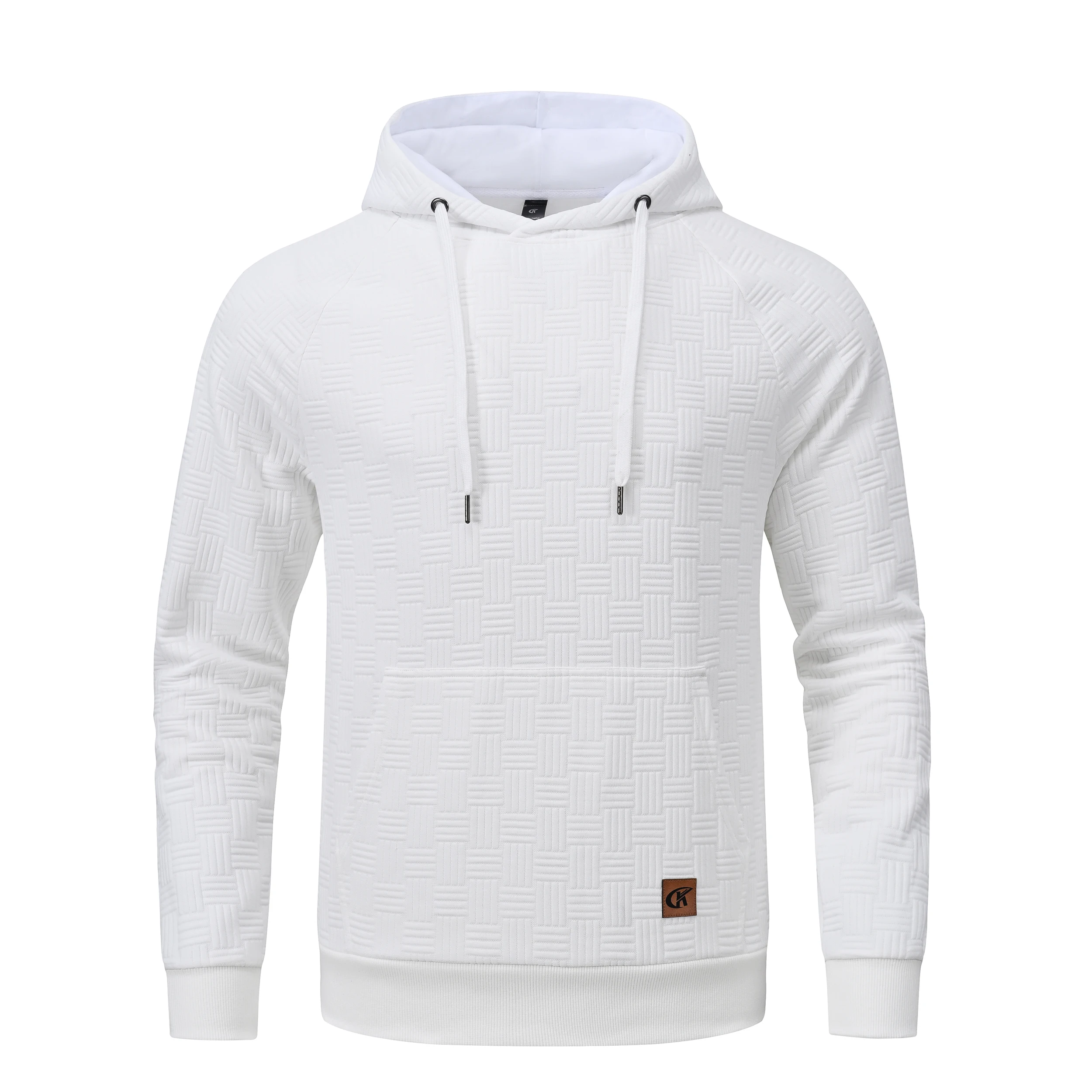 Men's Casual Hoodies Long Sleeve Plaid Jacquard Pullover Drawstring Kanga Pockets Casual Fashion Hooded Sweatshirts Streetwear