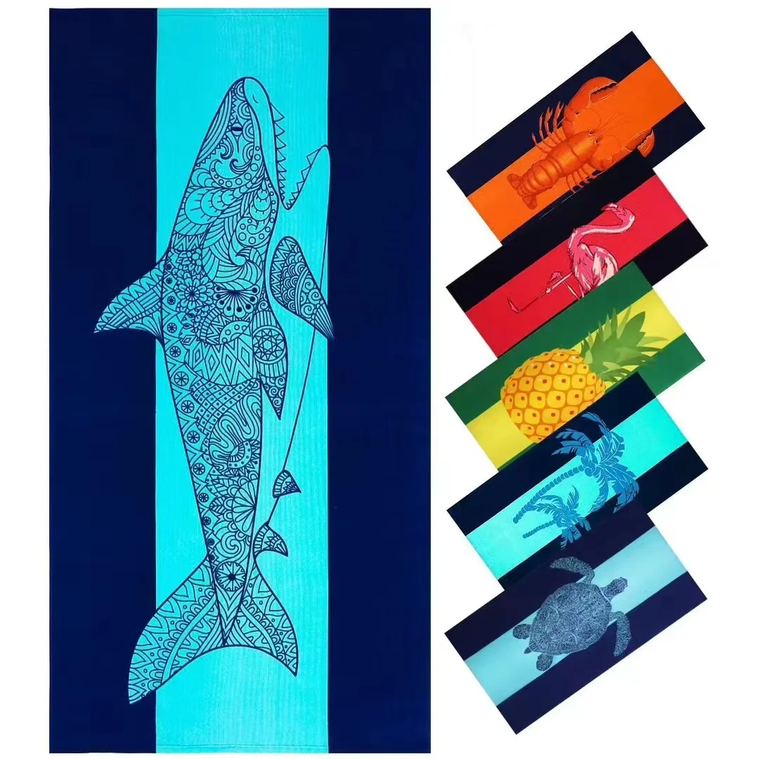 

Ocean Life Blue Shark Blue Stripes Bath Towel for Adults Kids Soft Microfiber Absorbent Quicky-dry Beach Towel Mat Shower Towel