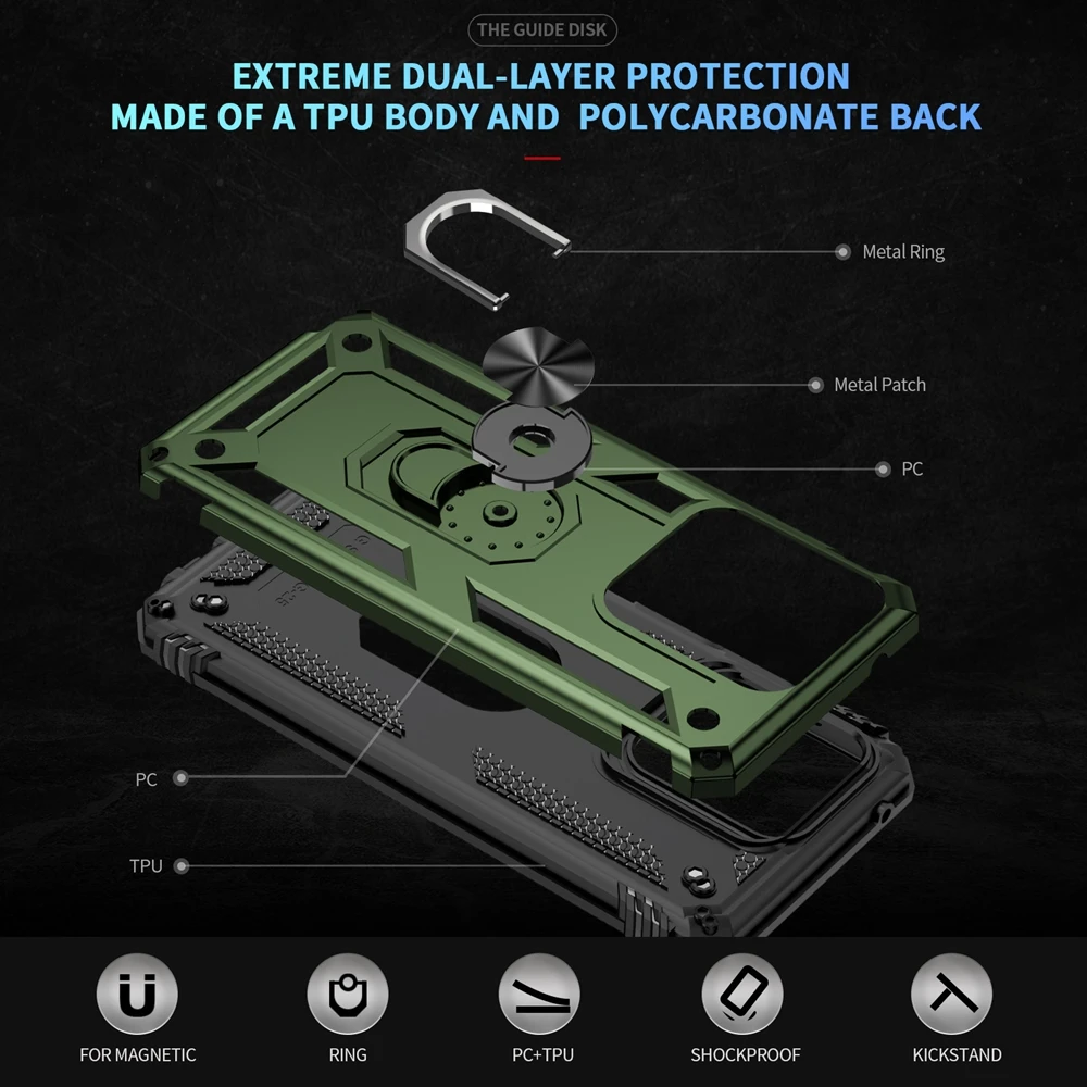 Durable Armor Phone Case with 360° Metal Ring Holder Cover