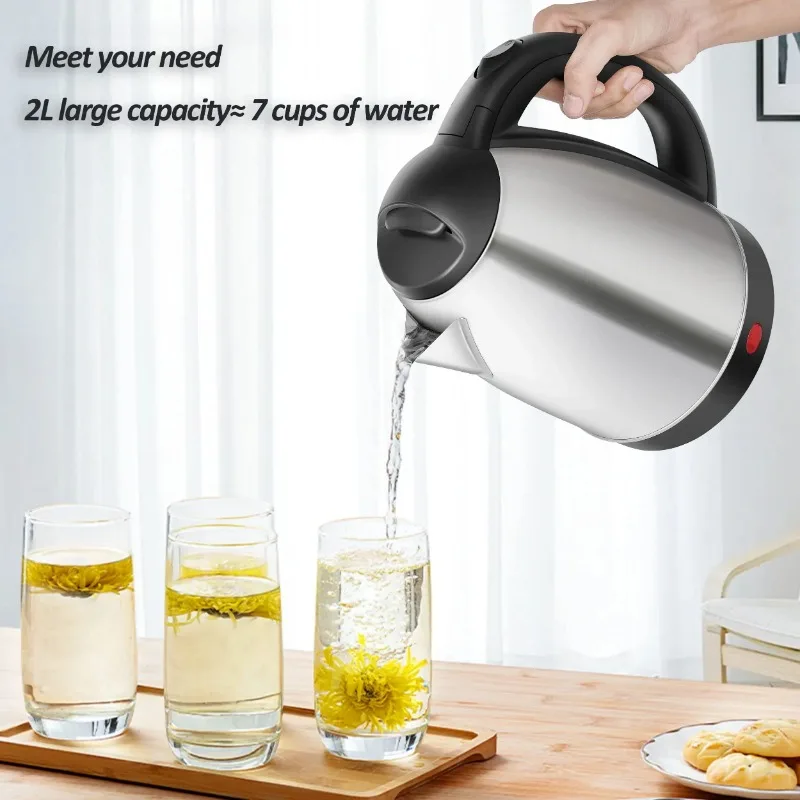 304 Stainless Steel Electric Kettle Portable 2L Coffee Pot Electric Water Heater Teapot 1500W Automatic Power Off kettle Home 4