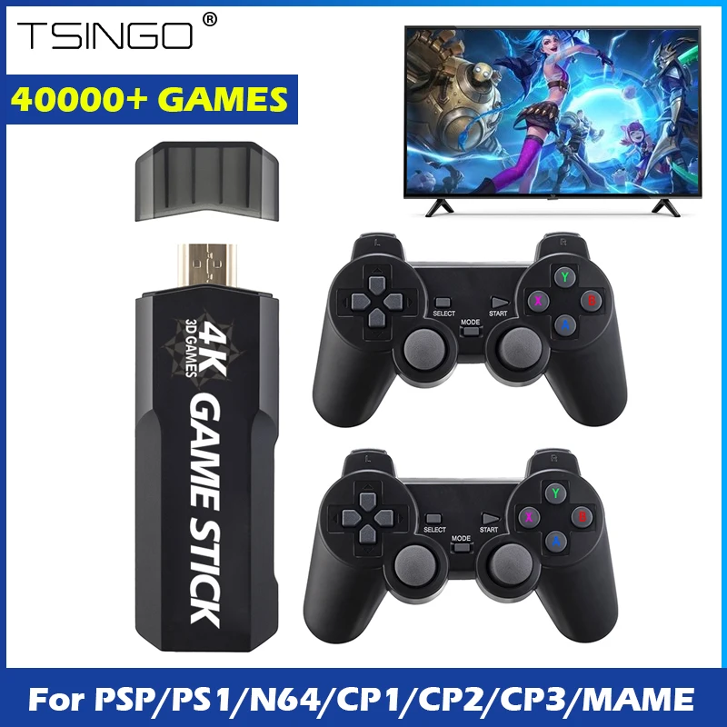 

TSINGO 4K HD Video Game Console GD10 Game Stick 40000 Games 128GB 2.4G Double Wireless Controller S905X CPU For PSP/PS1/MAME/FC