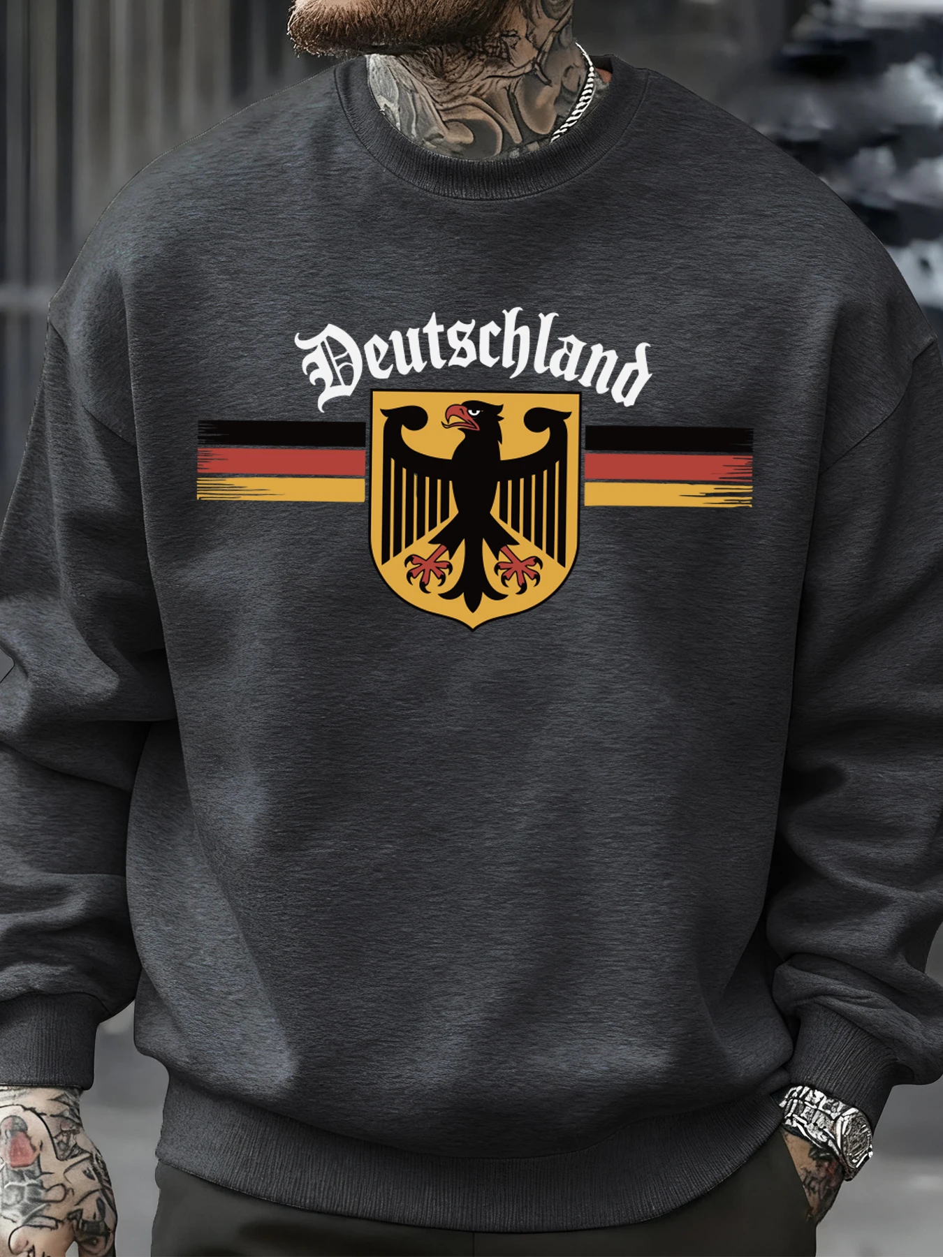 Deutschland National Emblem Bedrucktes Sweatshirt Herren Herbst Hip Hop Pullover Rundhals Fleece Top Übergroßer Street Trainingsanzug – Detail 8