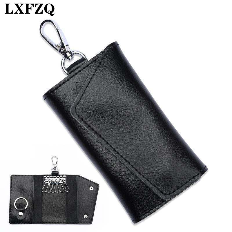 Genuine Leather Keychain Men Women Key Holder Organizer Pouch Cow Split Car Key Wallet Housekeeper Key Case Mini Card Bag A-001