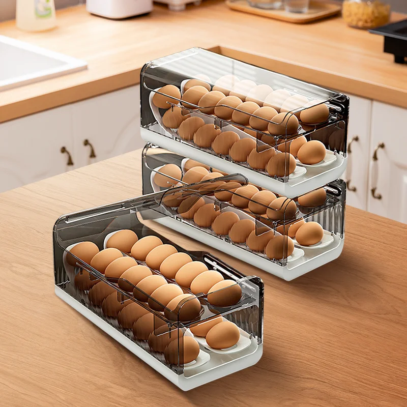 Description Picture 5 of itemAutomatic Scrolling Egg Rack Holder Storage Box Egg Basket Container Organizers Rolldown Refrigerator Egg Shelf Kitchen Supplies