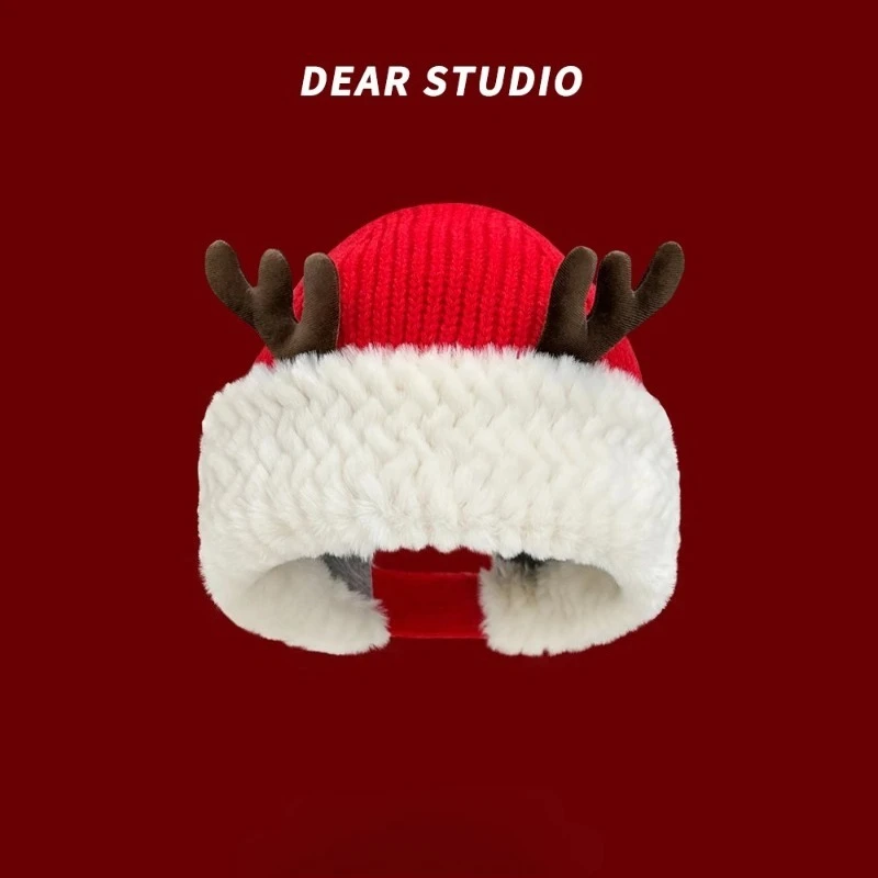 Christmas Gift Cute Antlers Plush Hat Children's Winter Warmth Multi Talented Couple Creative Cute Dress Up Fun Dressing
