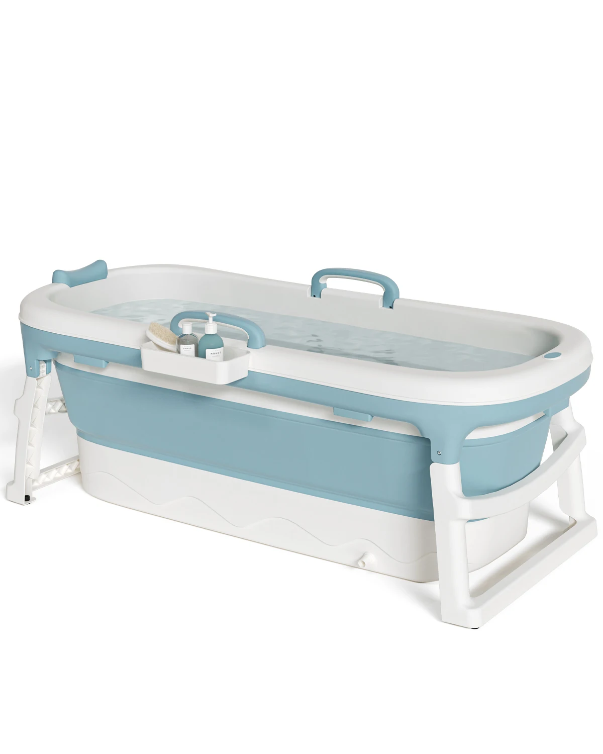 

Portable Folding Bathtub for Adults, 54” Foldable Hot Tub with Massage Rollers, Space-saving Freestanding Soaking Barrel for Spa