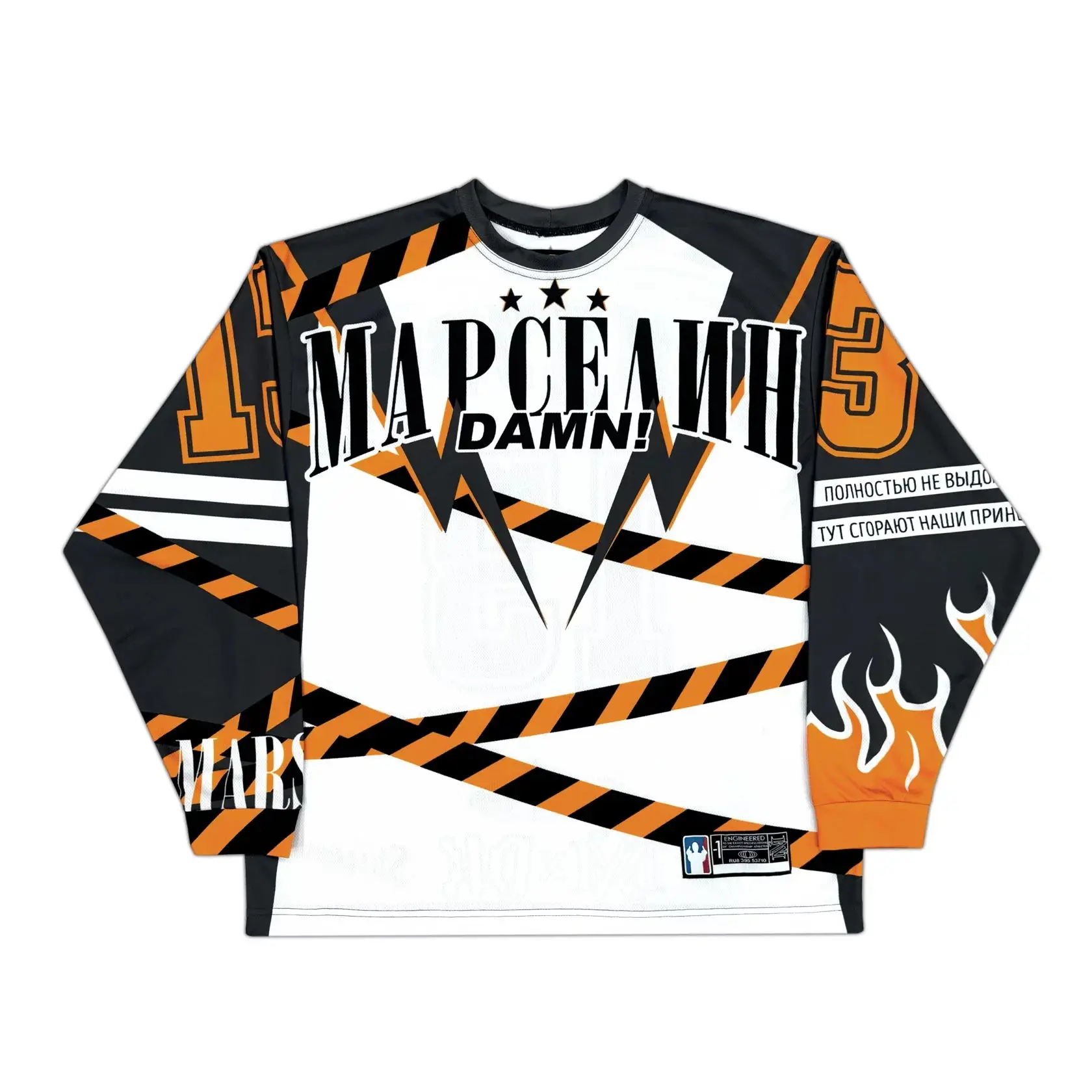 Russia Придурок Jersey Y2K Hip-hop Letter Print Sports Long Sleeves Streetwear Fashion Oversized Retro Classic Men Clothing