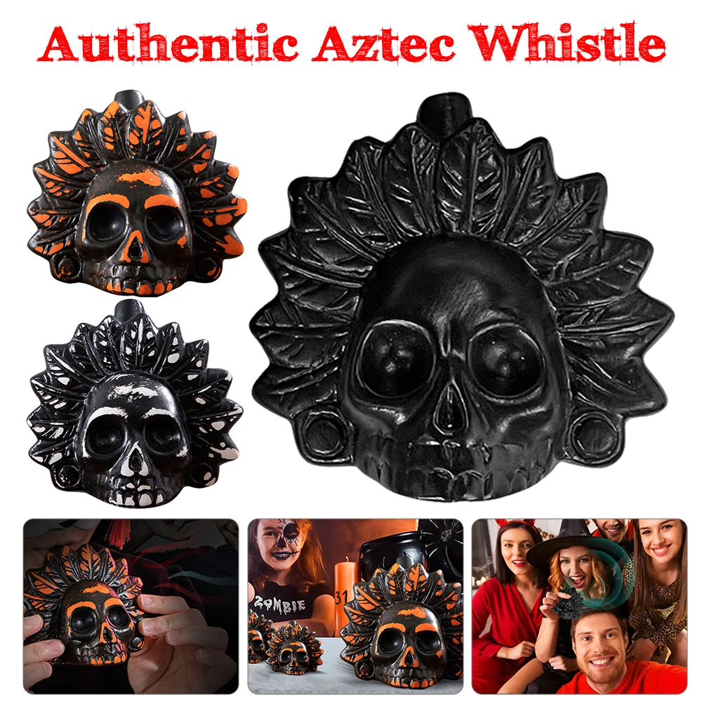 Spooky Aztec Death Whistle Loud Screaming Aztec War Whistle Black Skull Loud Human Scream for Halloween Prank Props