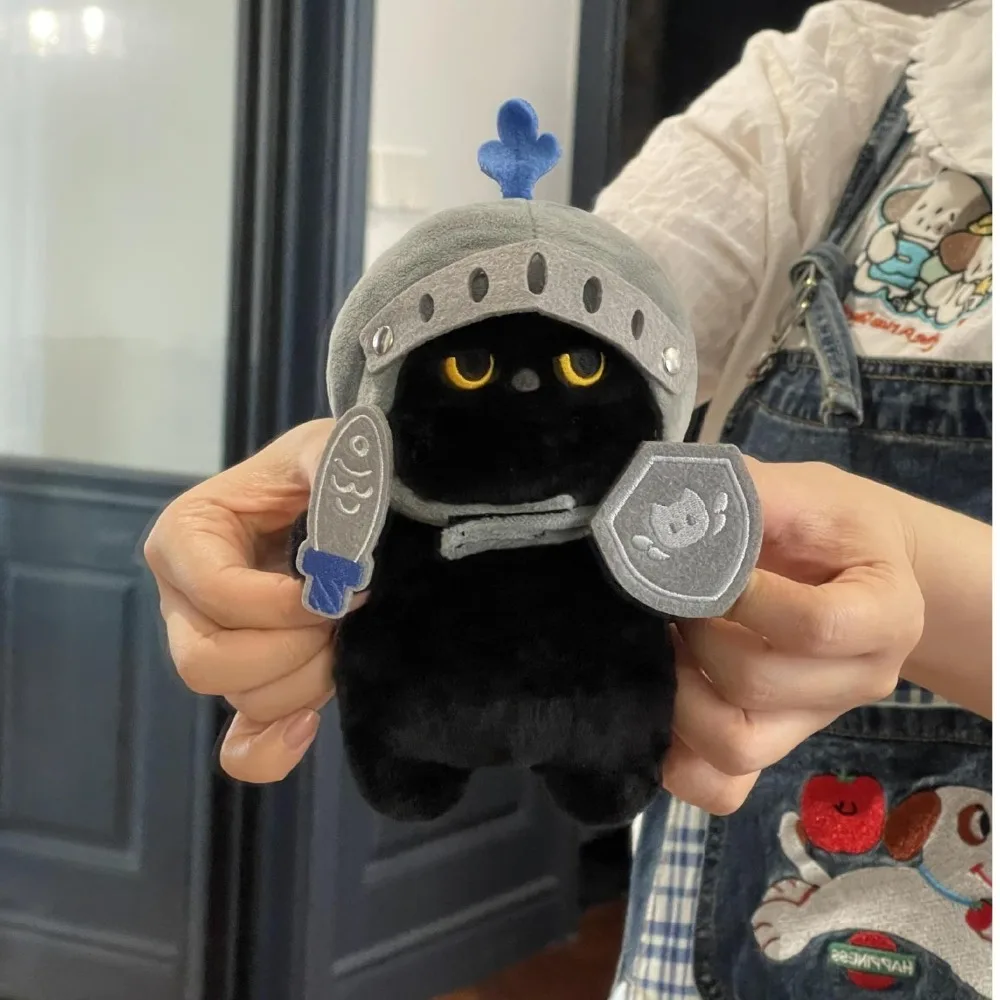 Sleep Pillow Shield Knight Cat Plush Doll Cartoon Silly Cat Plush Toy Soft Cute Black Cat Stuffed Toy Christmas Gift