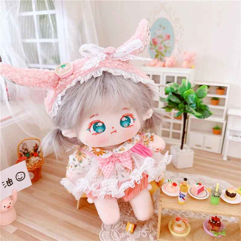 20cm Kawaii Loliita Girls Doll 4Pcs Pink Lace Flower Dress with Hair Band Stuffed Customized Plush Doll Anime Soft Kids ToysGift